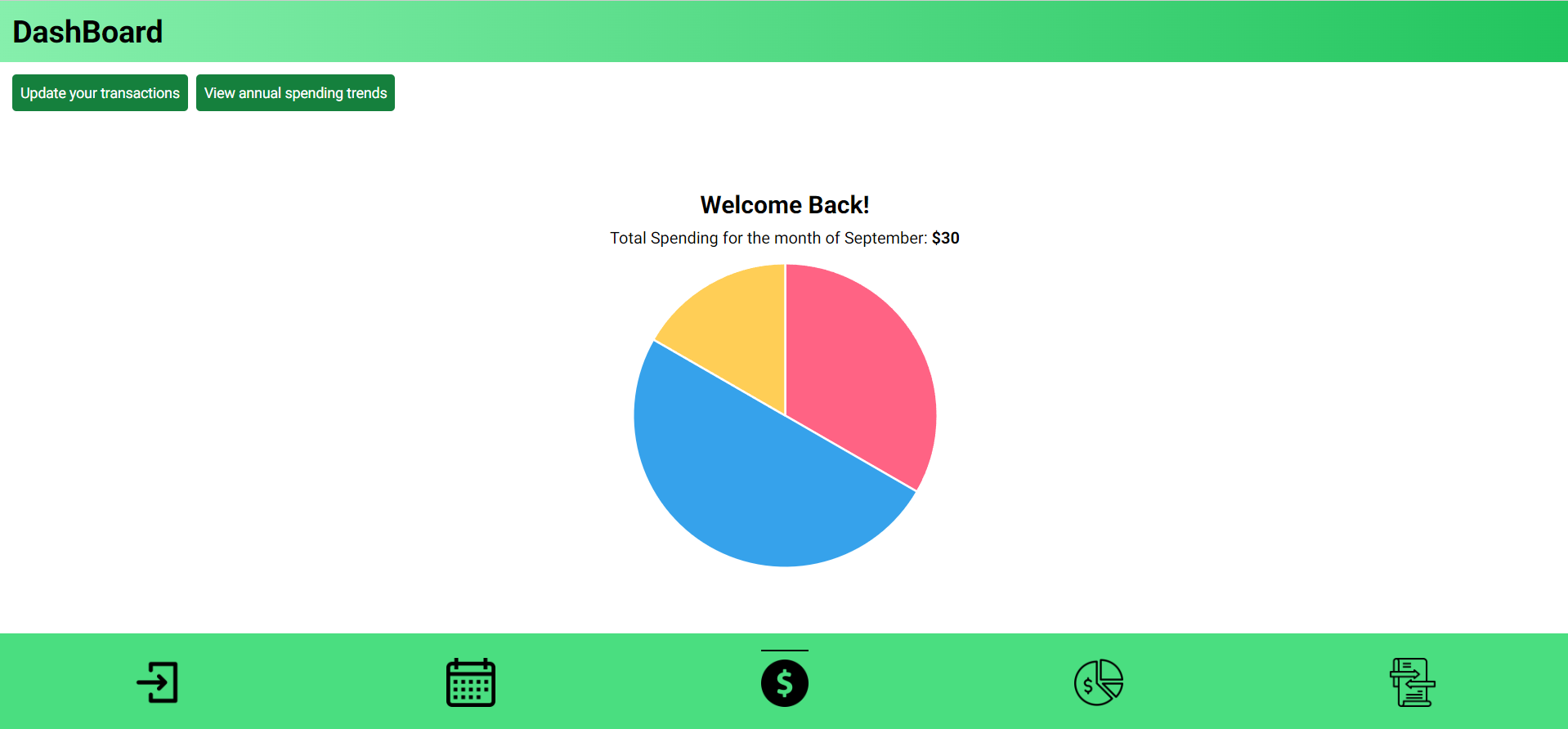 Screenshot of finance flow app